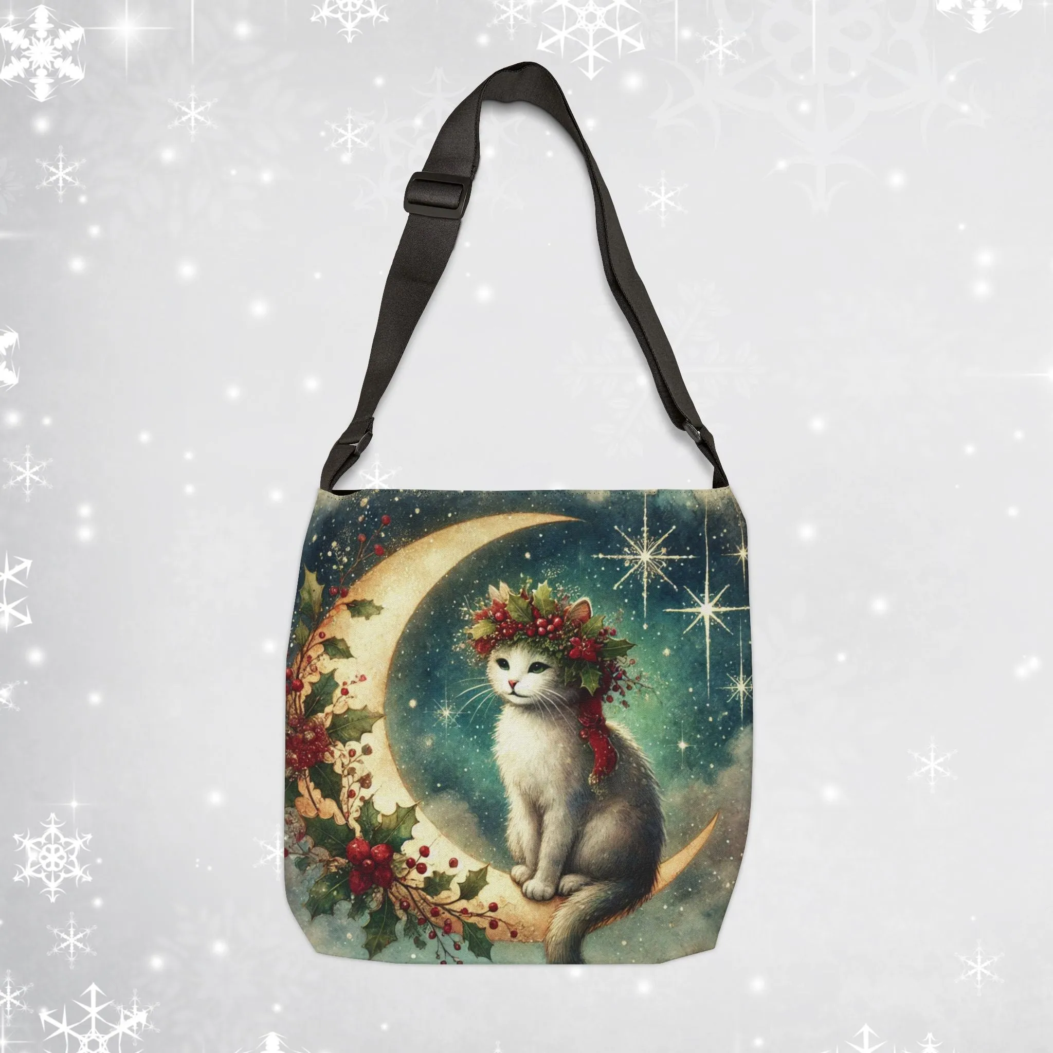 Holiday Moon - Cat Lover - Adjustable Strap Tote Bag