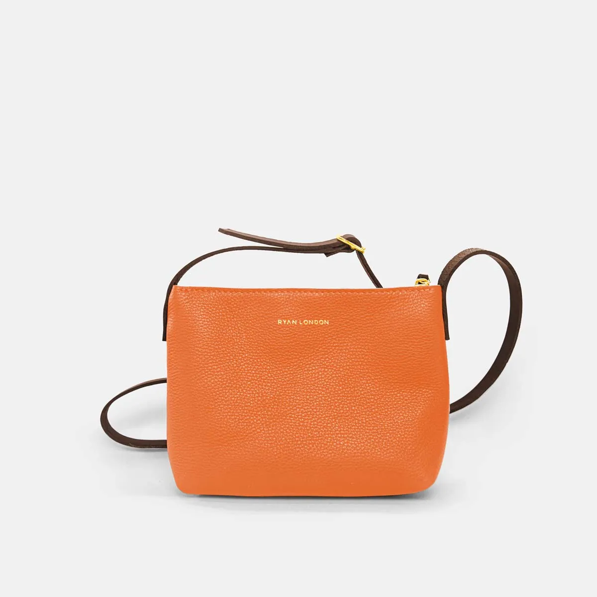Italian Leather Crossbody Tote with Wool Felt and Zip - Orange and Beige