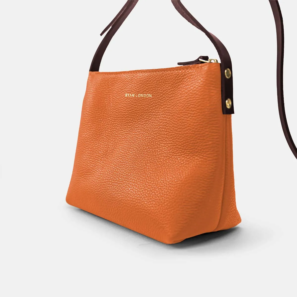 Italian Leather Crossbody Tote with Wool Felt and Zip - Orange and Beige