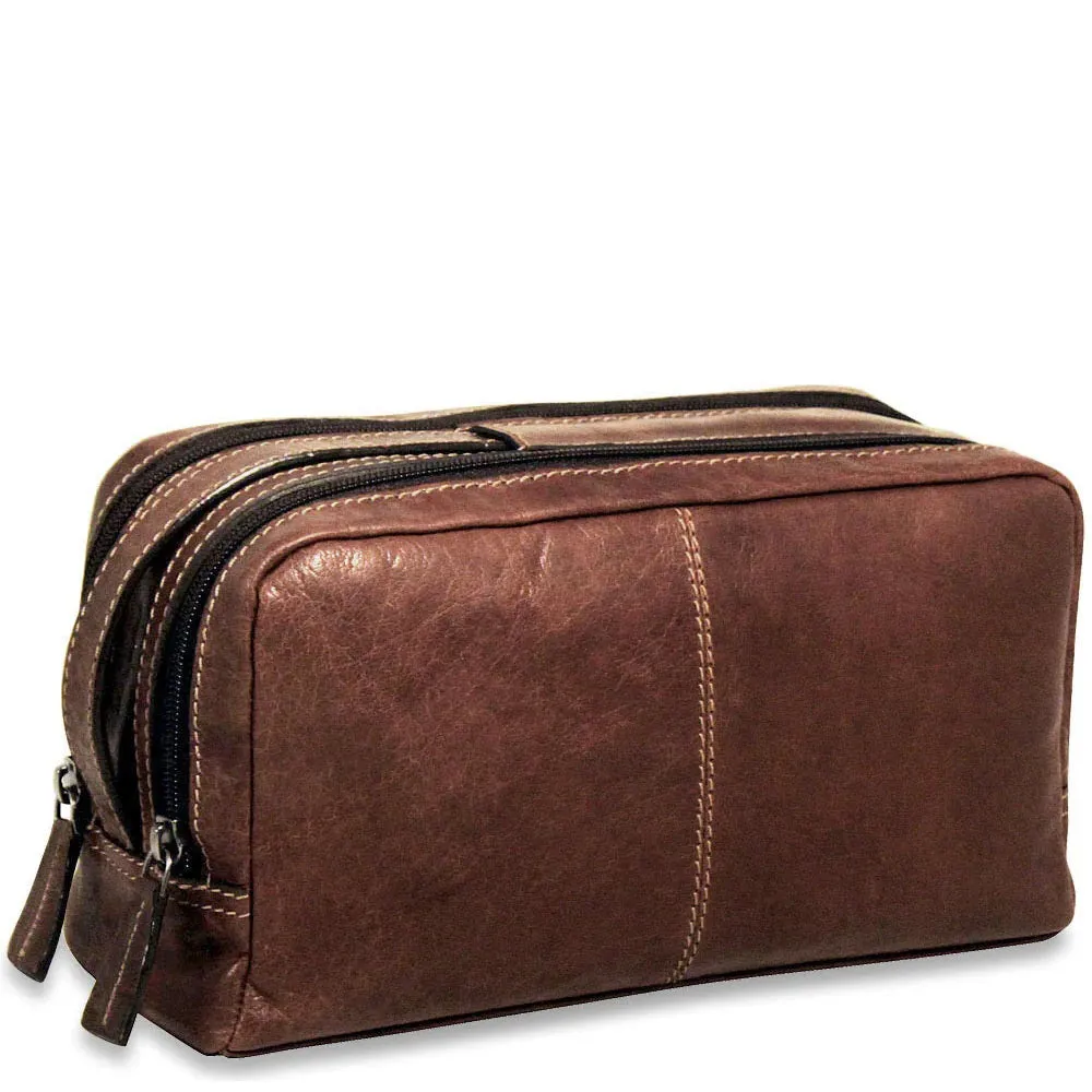Jack Georges Voyager Leather Zip Toiletry Bag Black