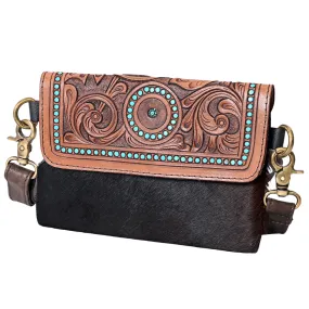 KBK113 - KBK113 -CROSS BODY Hand Tooled Saddle Leather with Cowhide Leather Ladies Bag KBK113 - KBK1