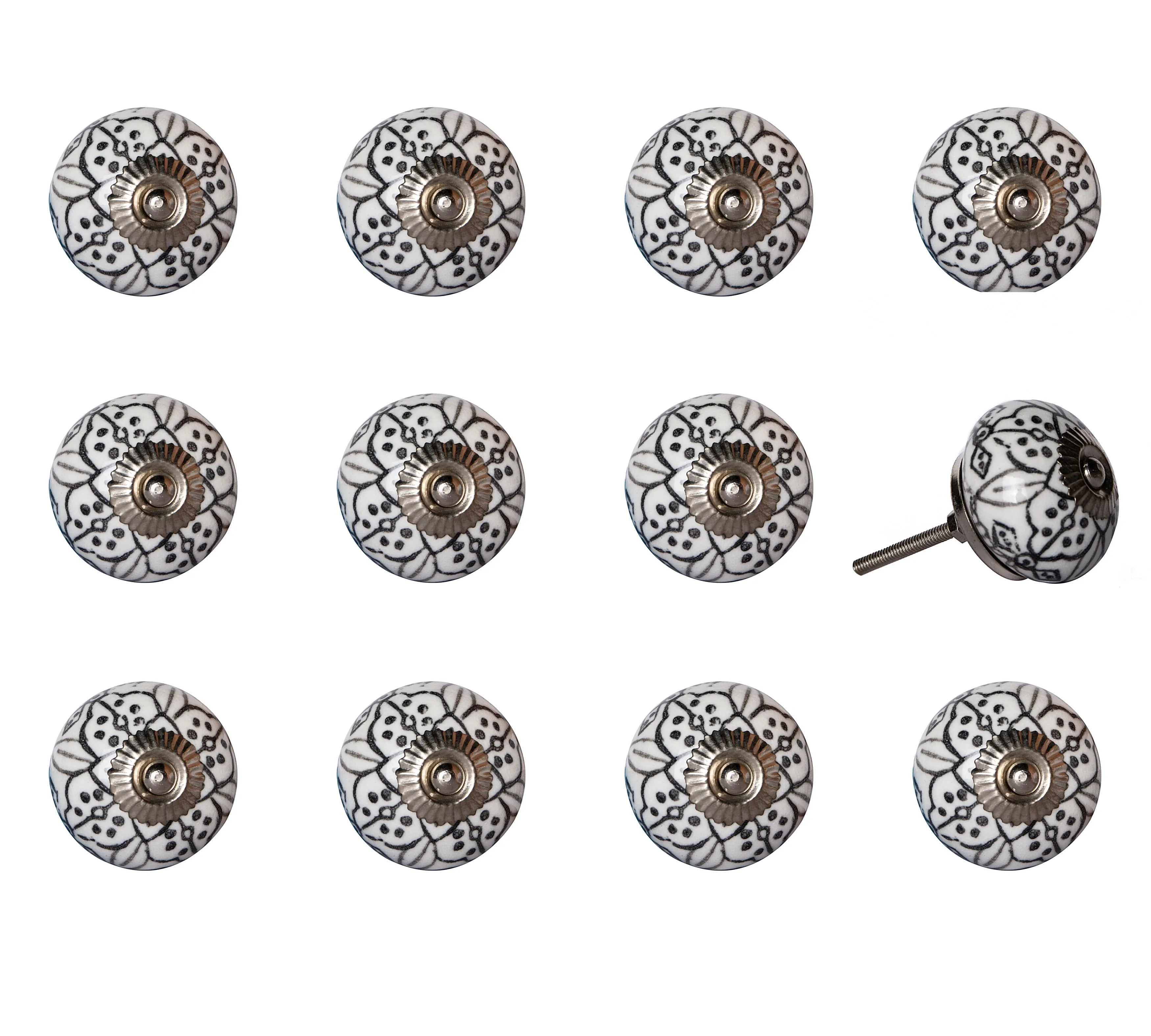 Knob-It Home Decor Classic Cabinet & Drawer Knobs-White/Black Flower/Pewter