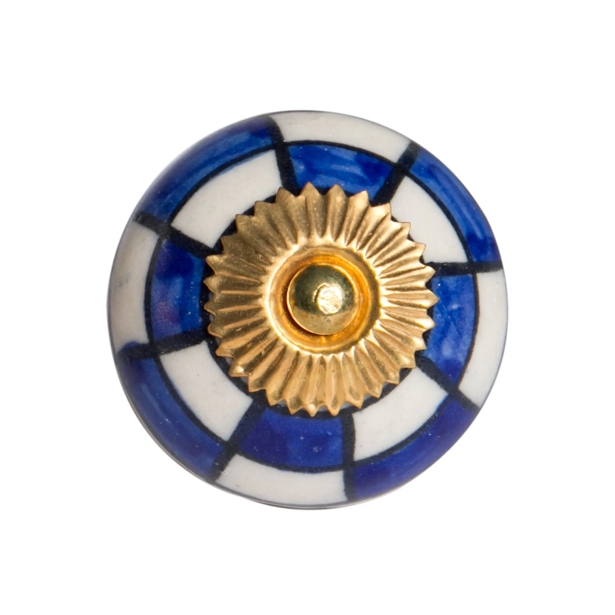 Knob-It Home Decor Classic Cabinet & Drawer Knobs-White/Blue Checker/Gold