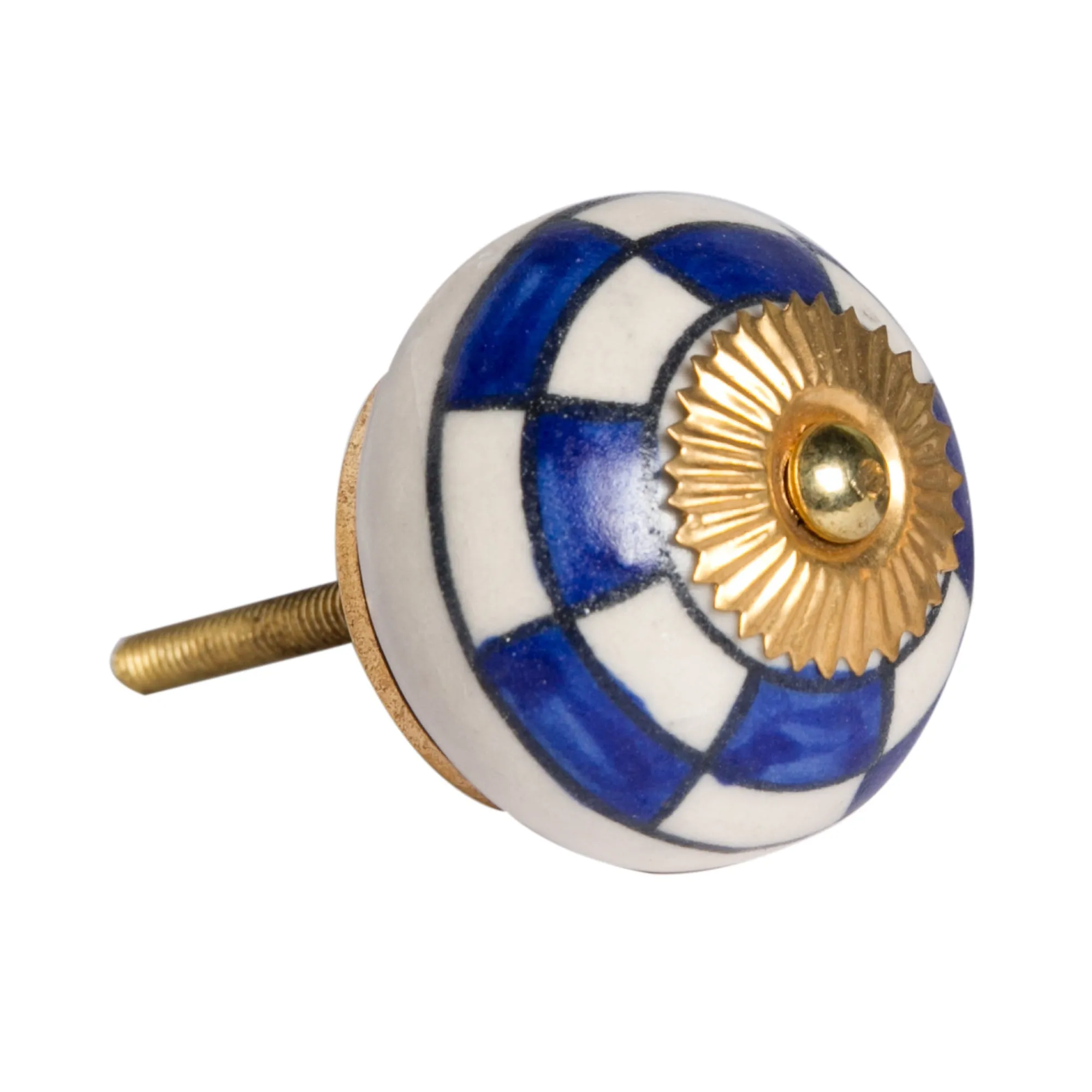 Knob-It Home Decor Classic Cabinet & Drawer Knobs-White/Blue Checker/Gold