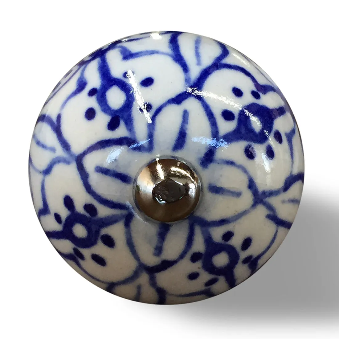Knob-It Home Decor Classic Cabinet & Drawer Knobs-White/Blue Floral/Silver