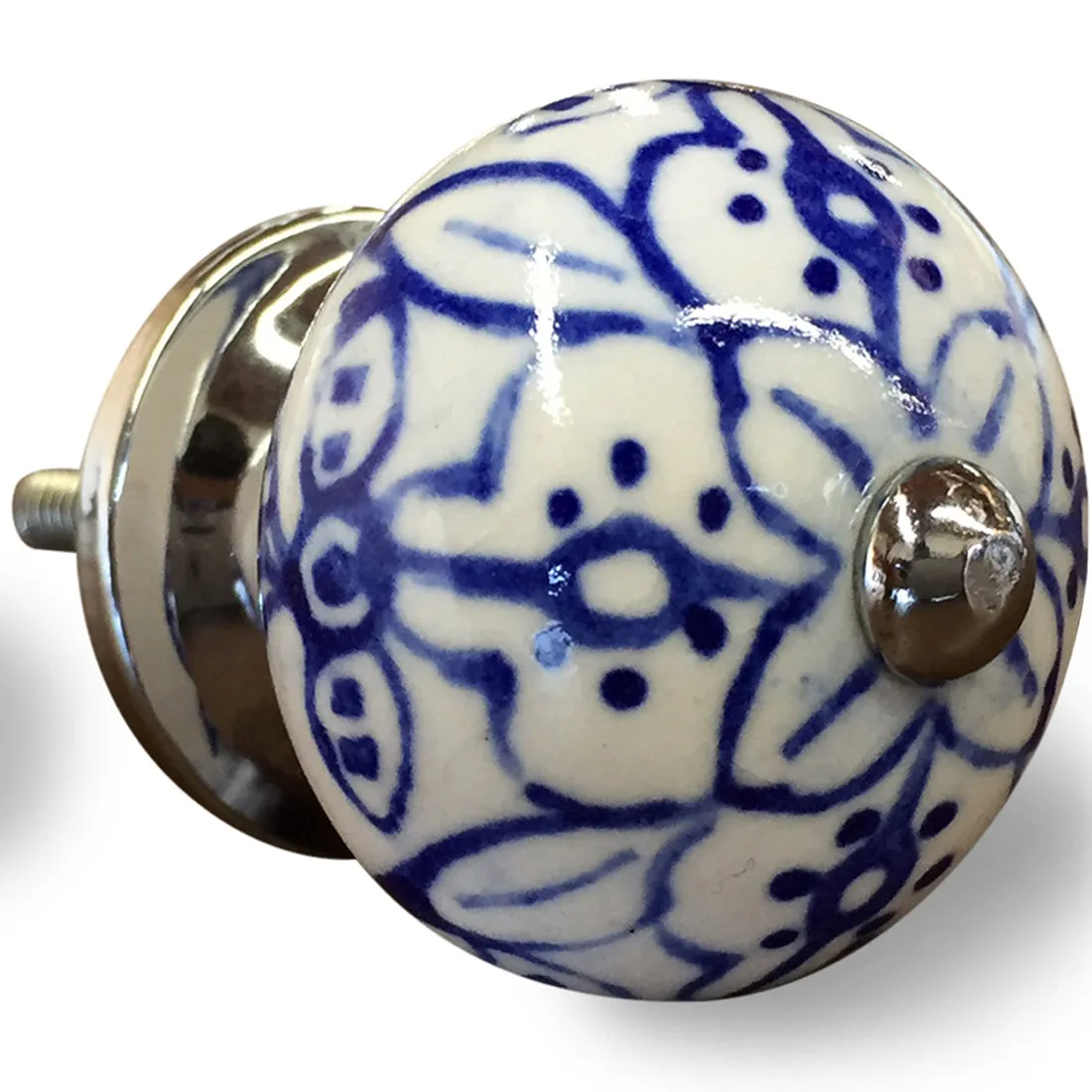 Knob-It Home Decor Classic Cabinet & Drawer Knobs-White/Blue Floral/Silver