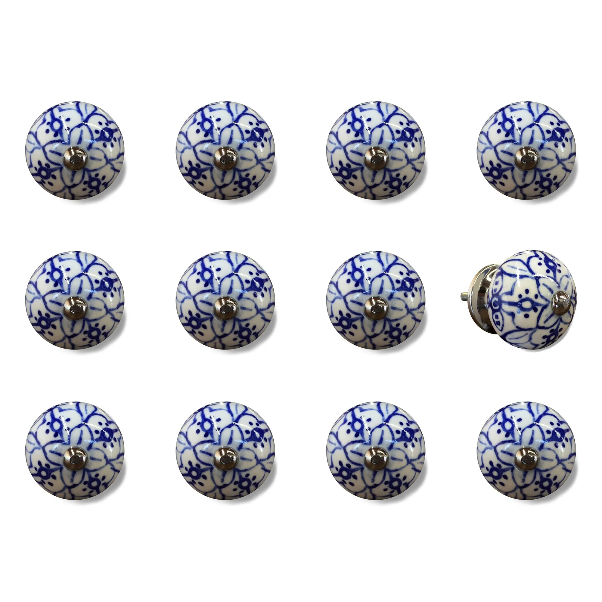 Knob-It Home Decor Classic Cabinet & Drawer Knobs-White/Blue Floral/Silver