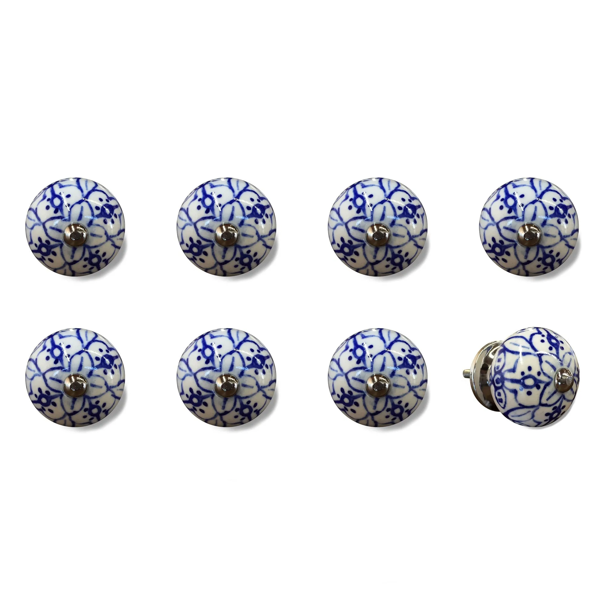 Knob-It Home Decor Classic Cabinet & Drawer Knobs-White/Blue Floral/Silver