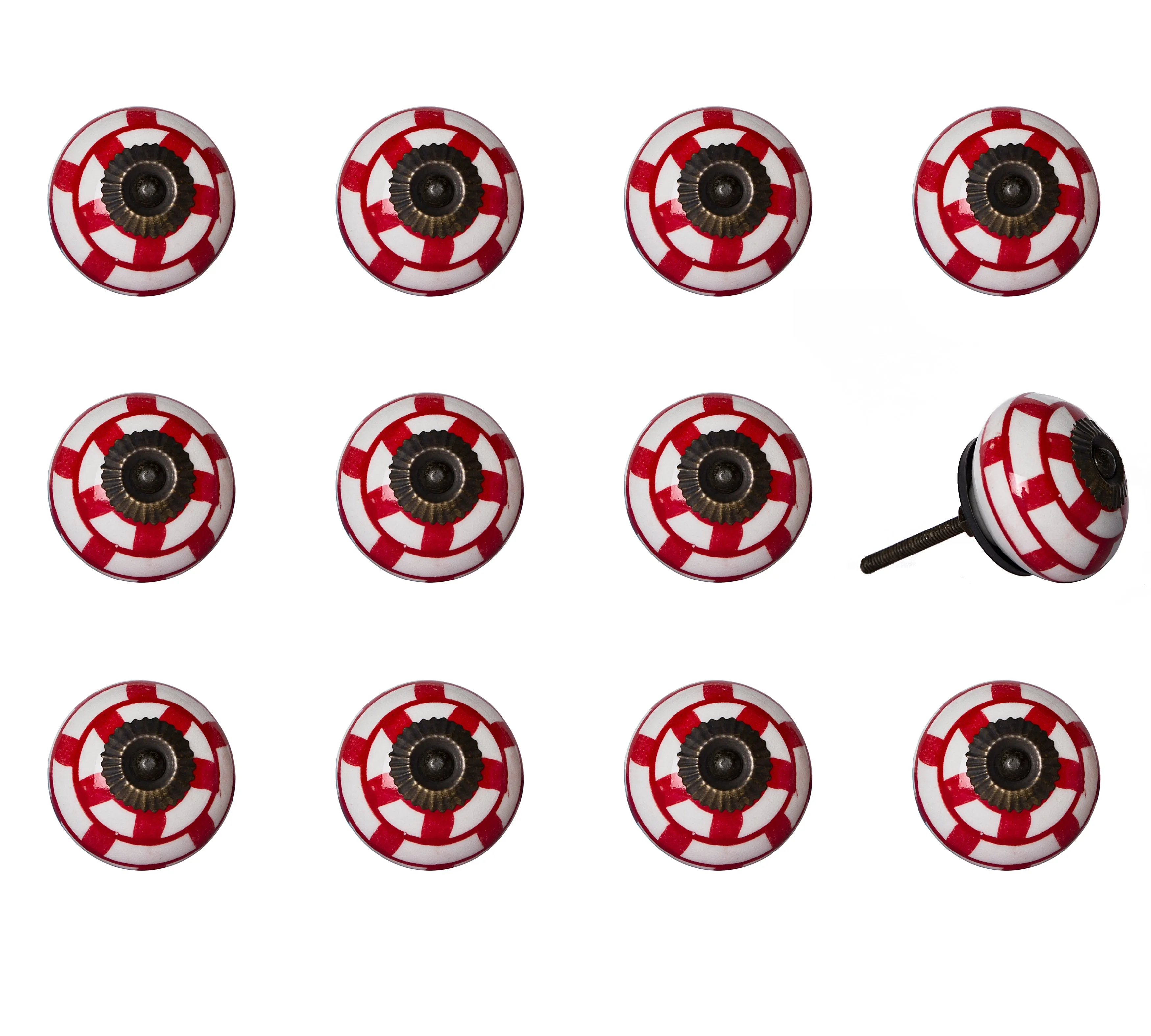 Knob-It Home Decor Classic Cabinet & Drawer Knobs-White/Red Checker/Copper