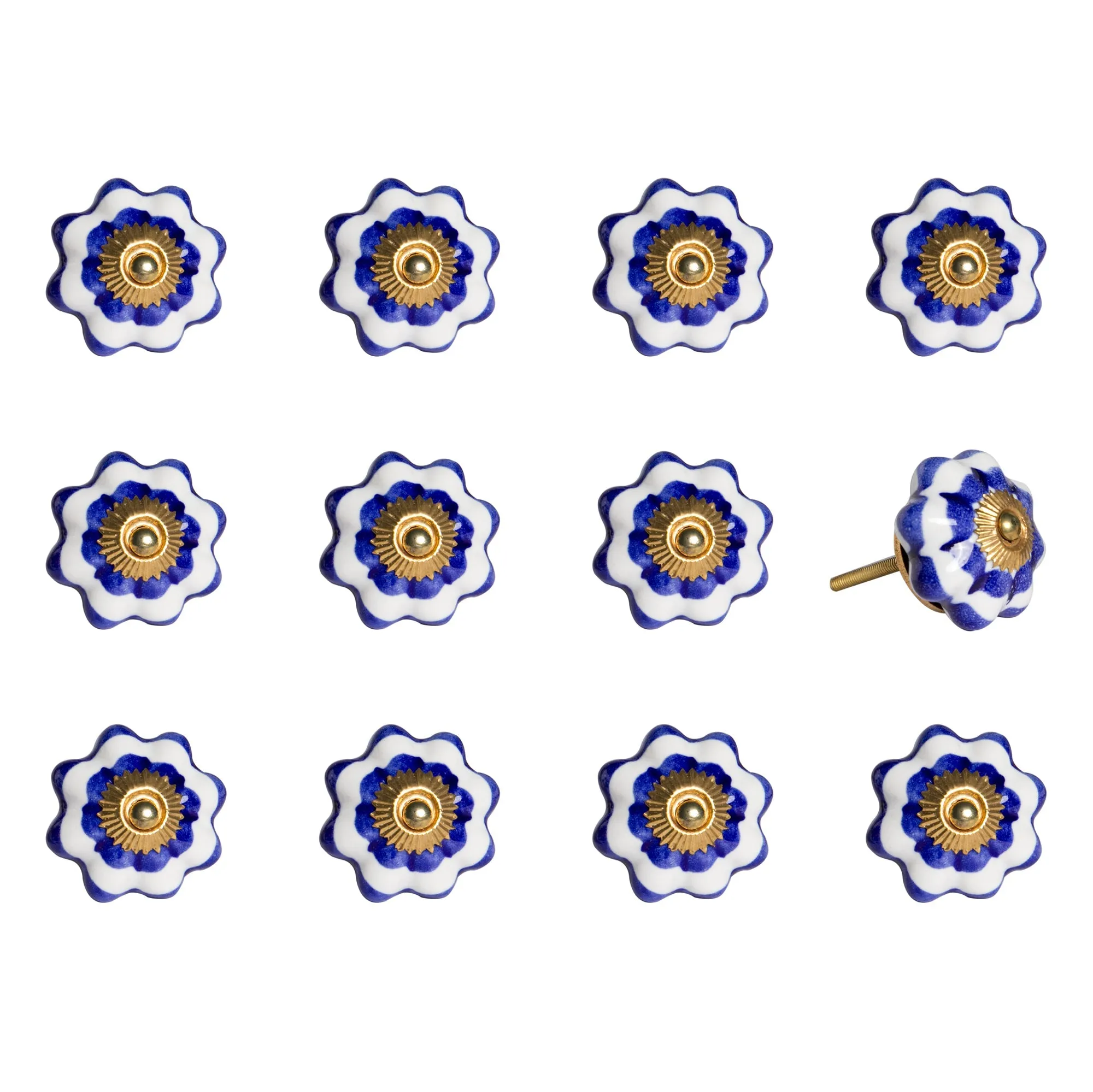 Knob-It Home Decor Classic Cabinet & Drawer Knobs-White/Royal Blue/Gold