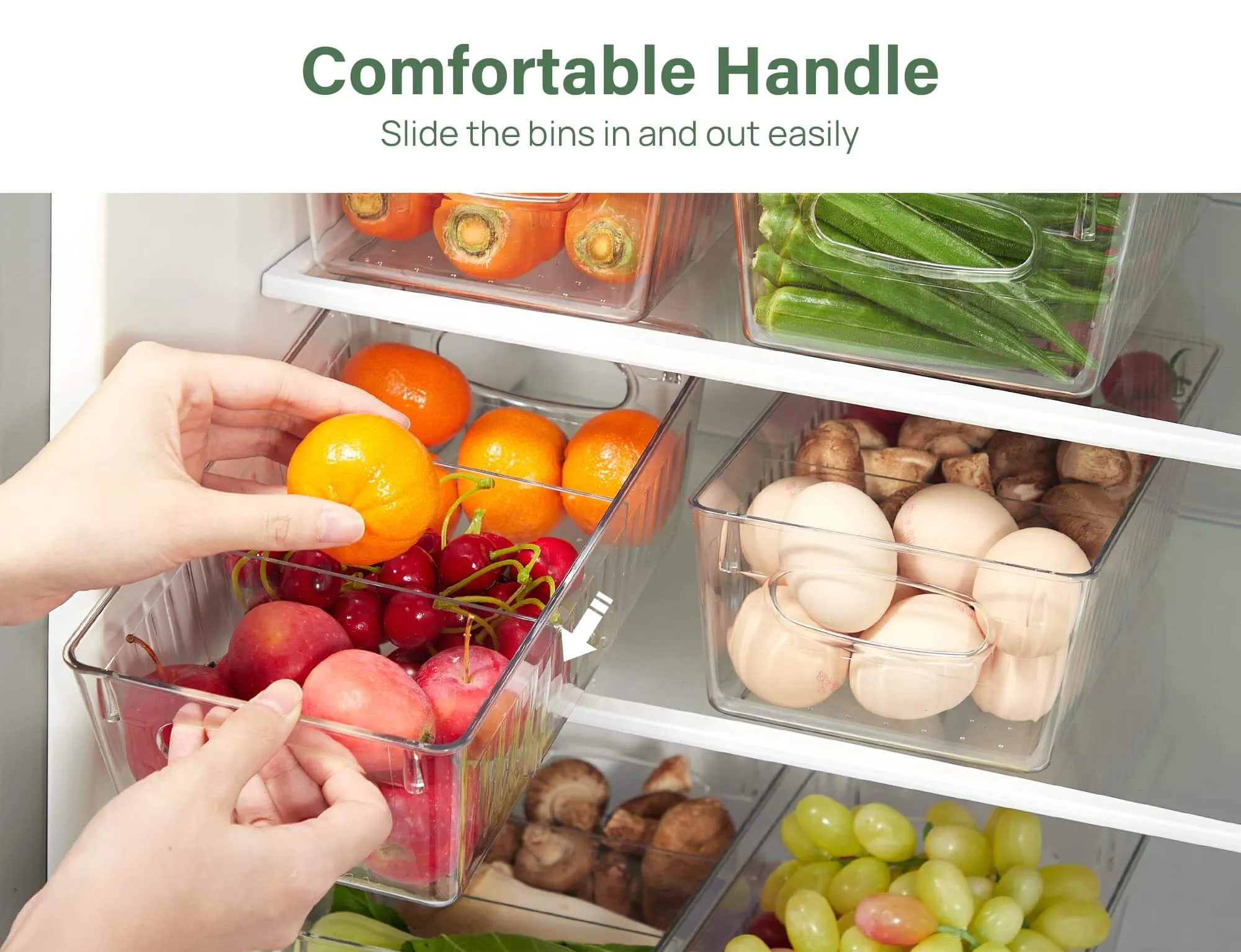Kootek 4 Pack Clear Pantry Organization and Storage Bins, Freezer Organizer Bins Stackable Food Storage Organizer Bins with Handles Removable Dividers for Kitchen, Refrigerator, Cabinet