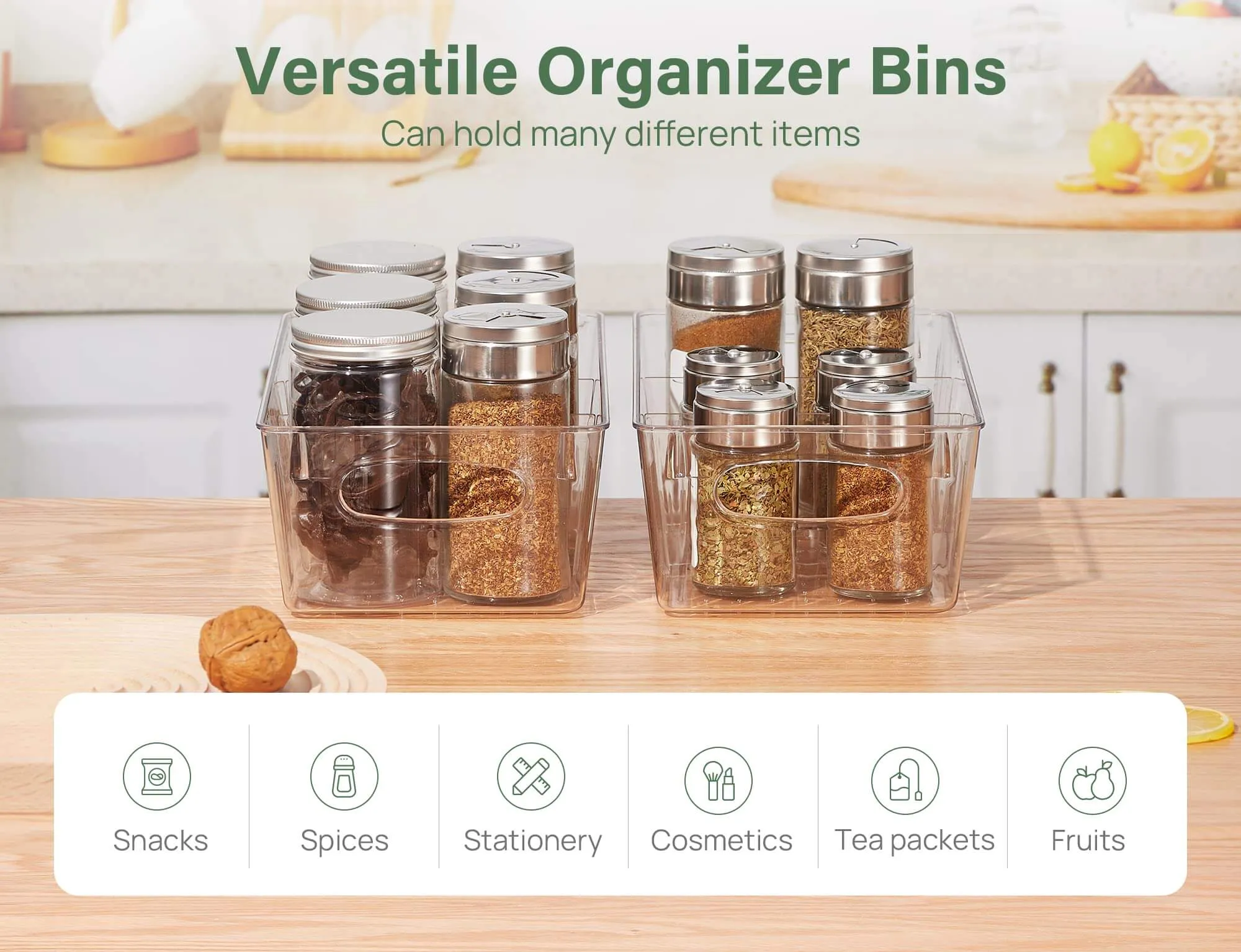 Kootek 4 Pack Clear Pantry Organization and Storage Bins, Freezer Organizer Bins Stackable Food Storage Organizer Bins with Handles Removable Dividers for Kitchen, Refrigerator, Cabinet
