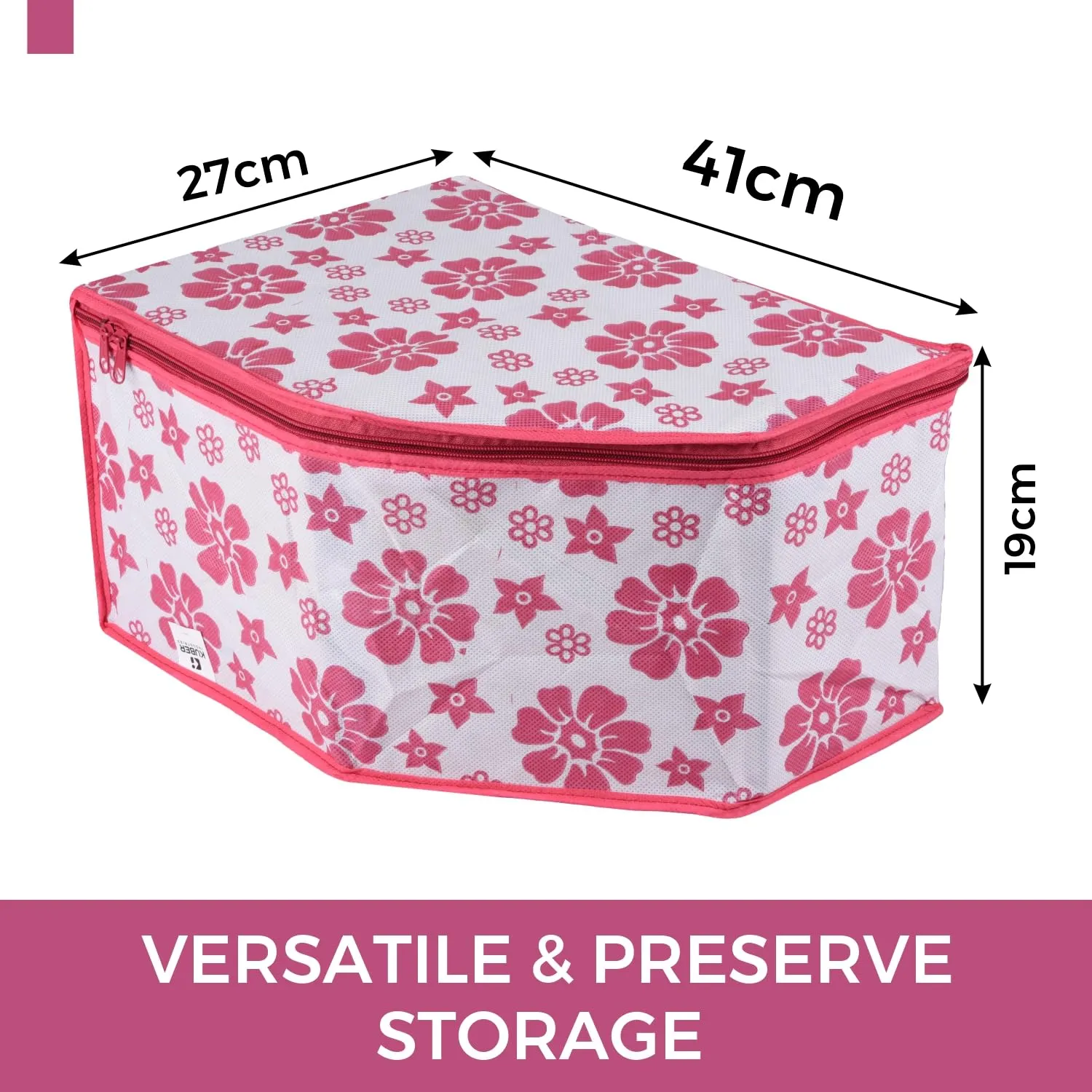 Kuber Industries Blouse Cover | Clothes Storage Bag | Zipper Wardrobe Organizers | Non-Woven Clothes Organiser | Side Transparent Blouse Organizer | Flower-Design | Pack of 9 | Pink