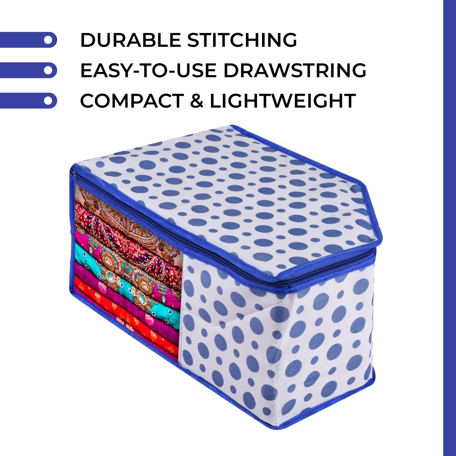 Kuber Industries Saree Cover & Blouse Cover Set | Saree & Blouse Organizer Combo Set | 3 Pieces Blouse & 3 Pieces Saree Cover Set | Zipper Closure | Dot-Design | Set of 6 | Blue