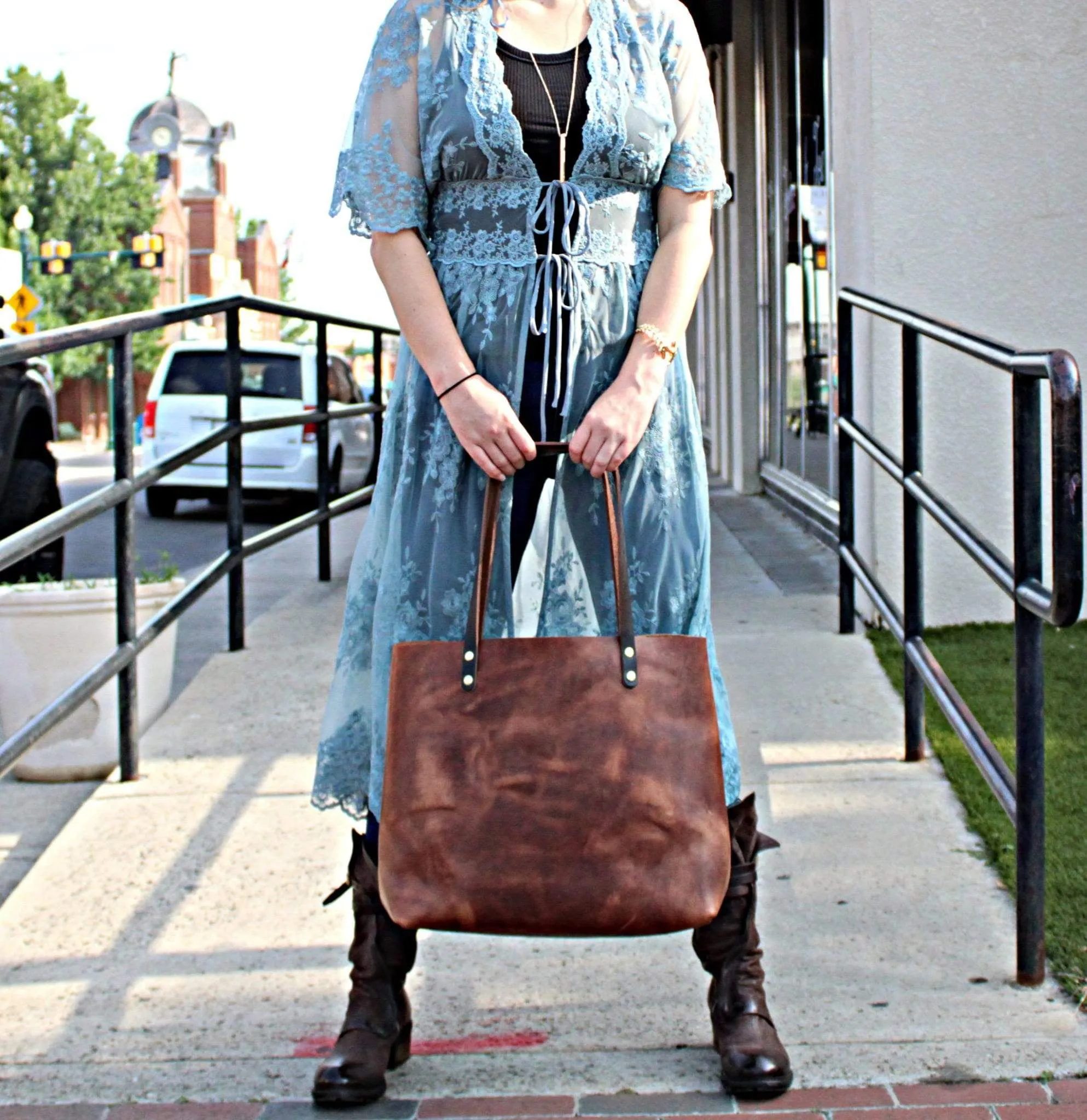 Large Saddle Brown Leather Tote