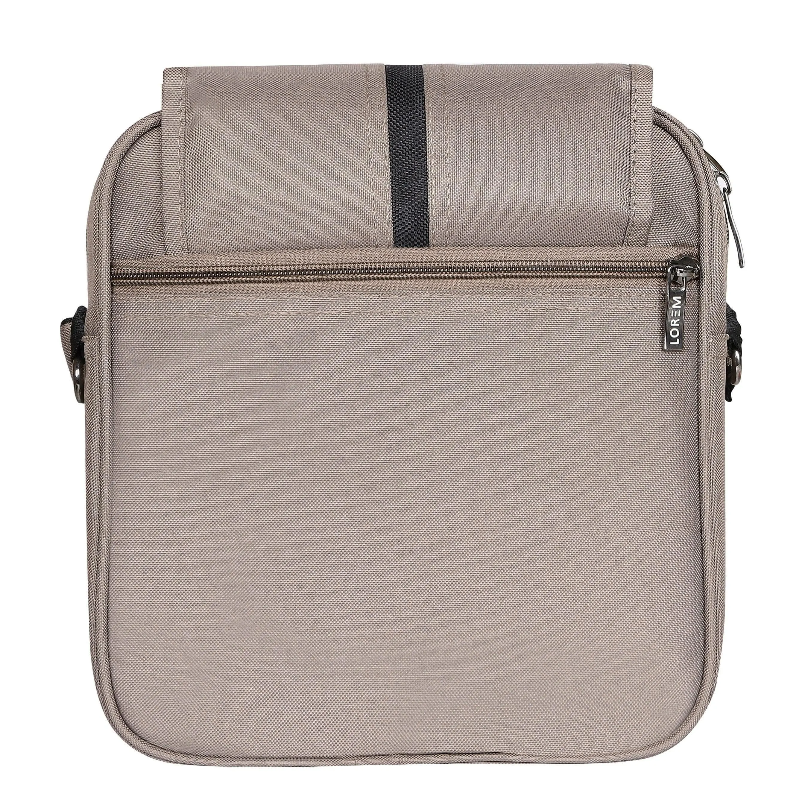 LOREM Mink Grey Casual PVC Coated Matty Fabric Cross Body Sling Bag For Men (SL10)