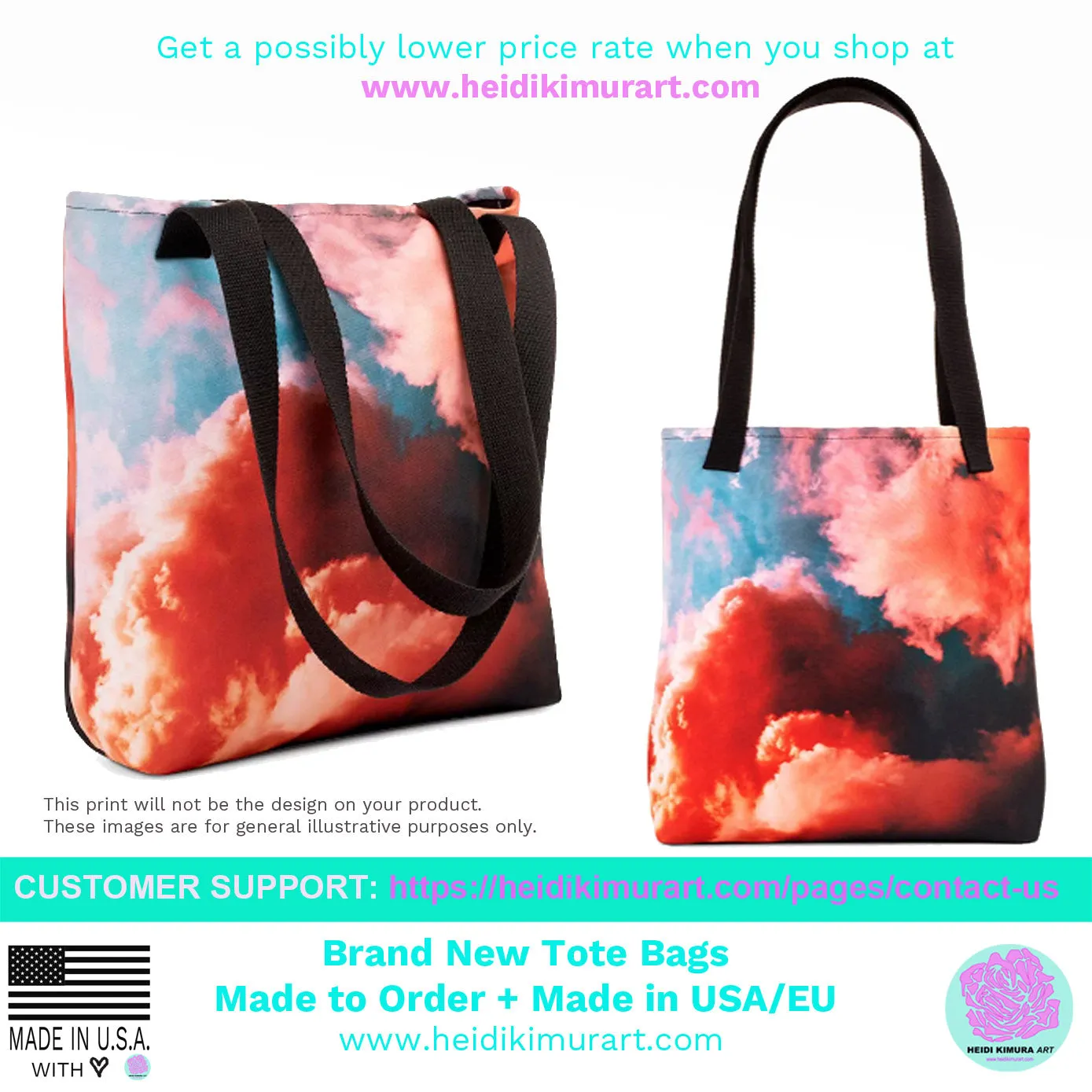 Navy Blue Tote Bag, Best Classic Royal Deep Blue Floral Print Designer 15" x 15" Square Tote Bag - Made in USA/EU