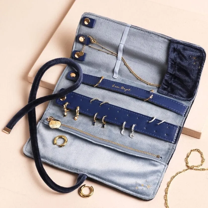Navy Celestial Velvet Jewelry Roll