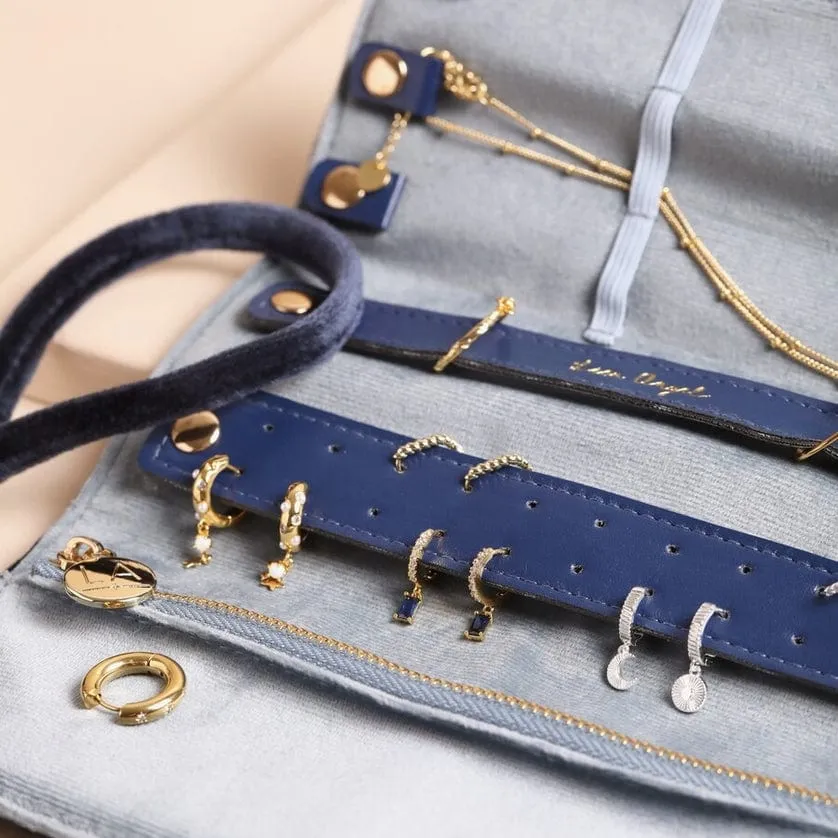 Navy Celestial Velvet Jewelry Roll