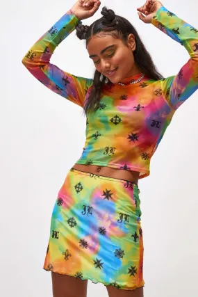 Neon Tie Dye Symbol Print Mesh Top