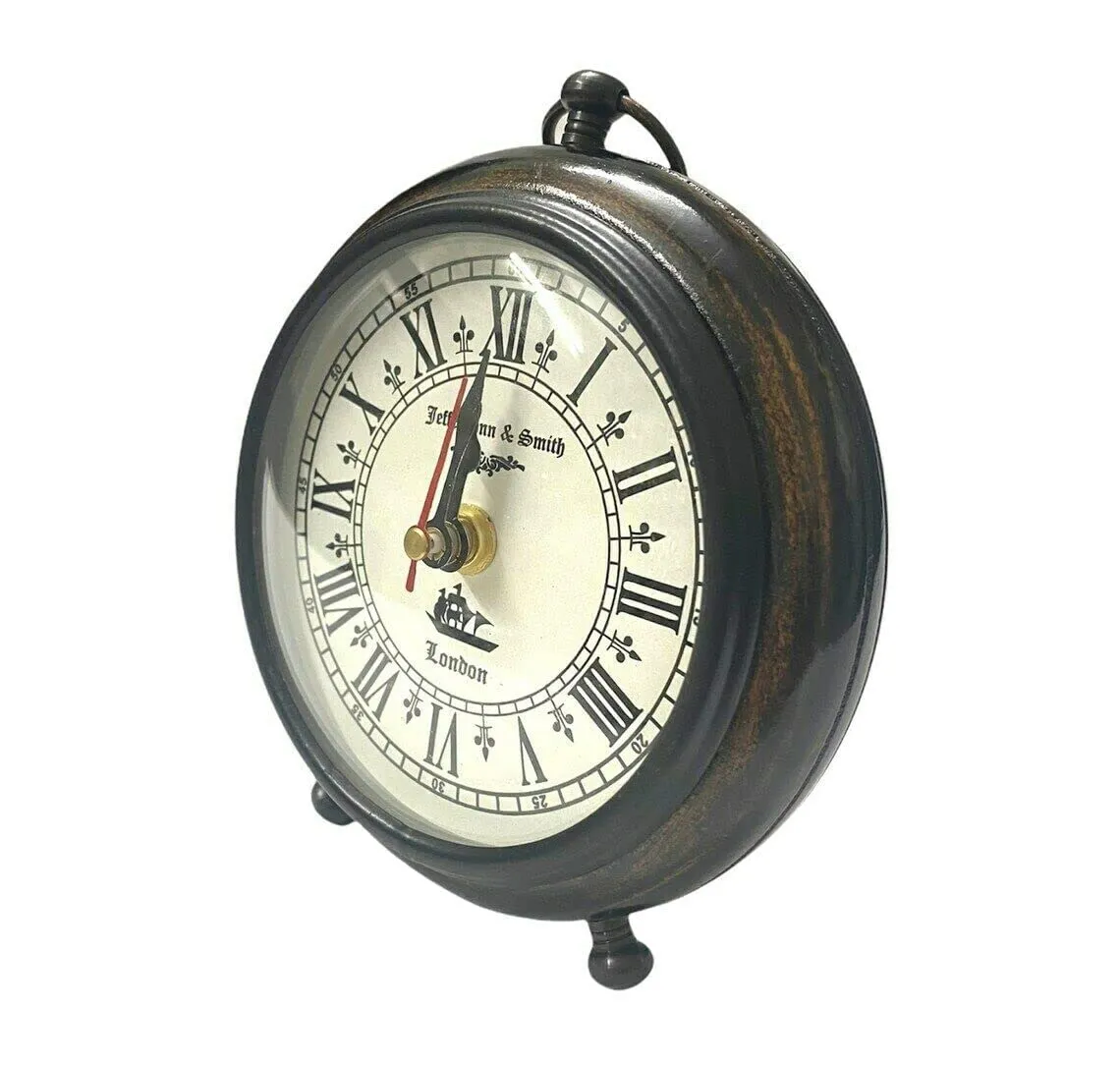 NOOR COLLECTION Table Clock Antique Style Office Home Decor Handicrafts Items Wedding Gift Bedroom Living Room Table Clock Antique Style (Antique,Wood, Brown)