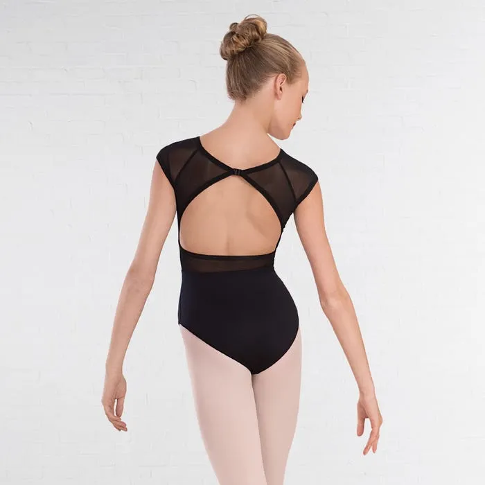 Open back raglan mesh leotard