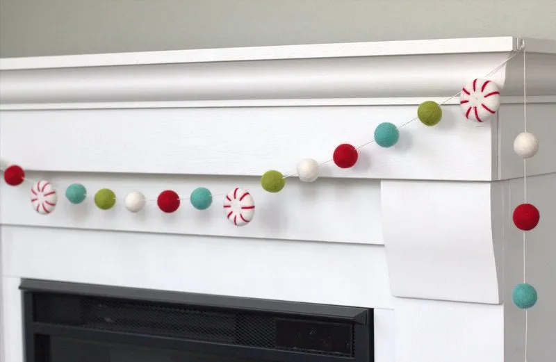 Peppermint Felt Christmas Garland- Red, Turquoise, Green, White