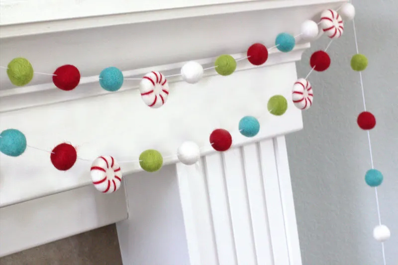 Peppermint Felt Christmas Garland- Red, Turquoise, Green, White