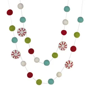 Peppermint Felt Christmas Garland- Red, Turquoise, Green, White