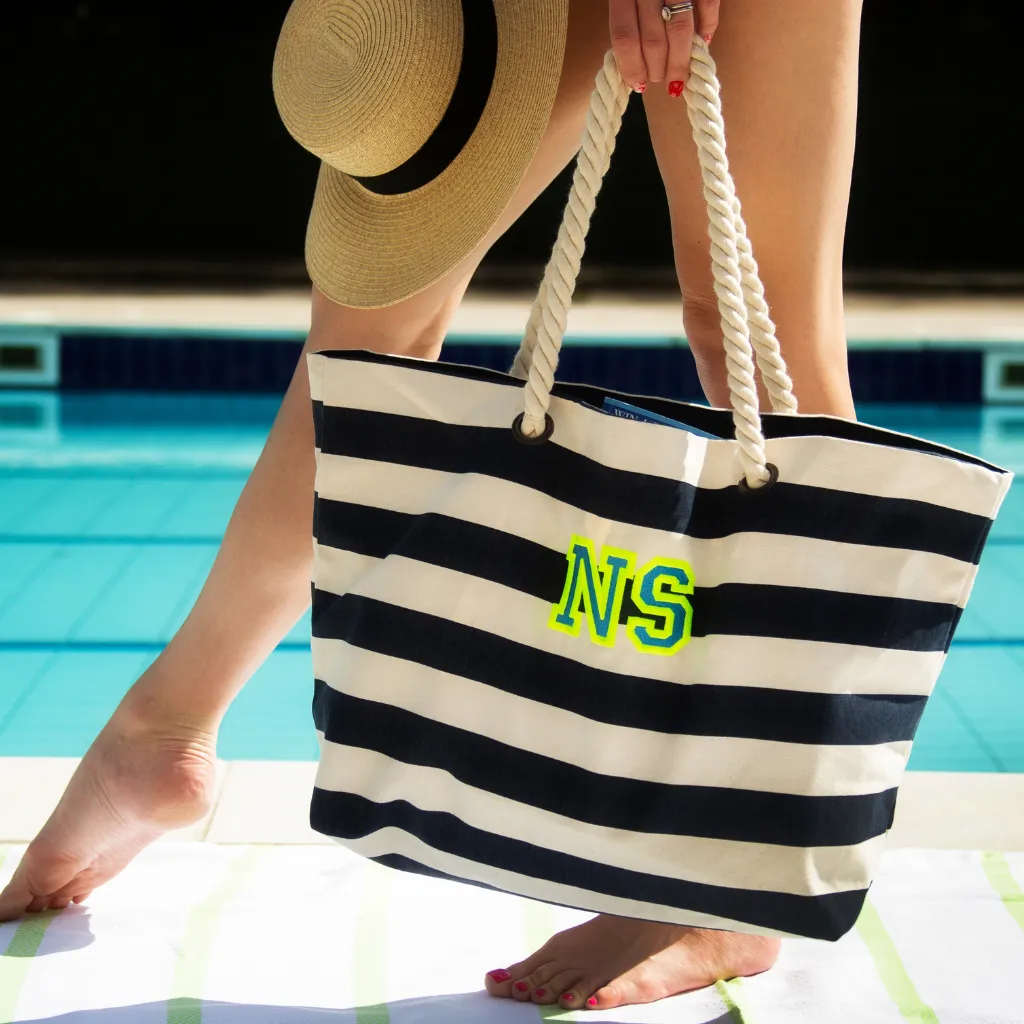 Personalised Embroidered Beach Bag Grey and White
