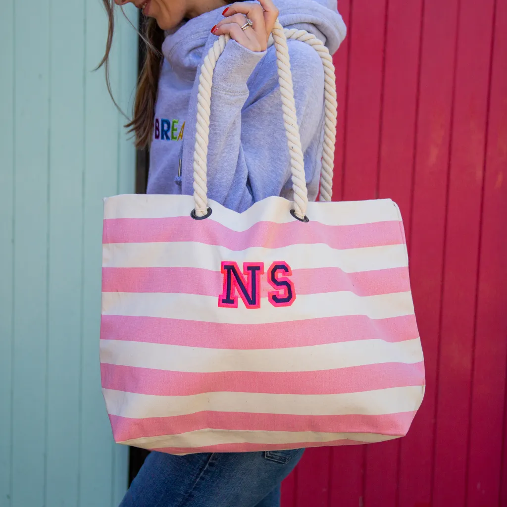 Personalised Embroidered Beach Bag Grey and White