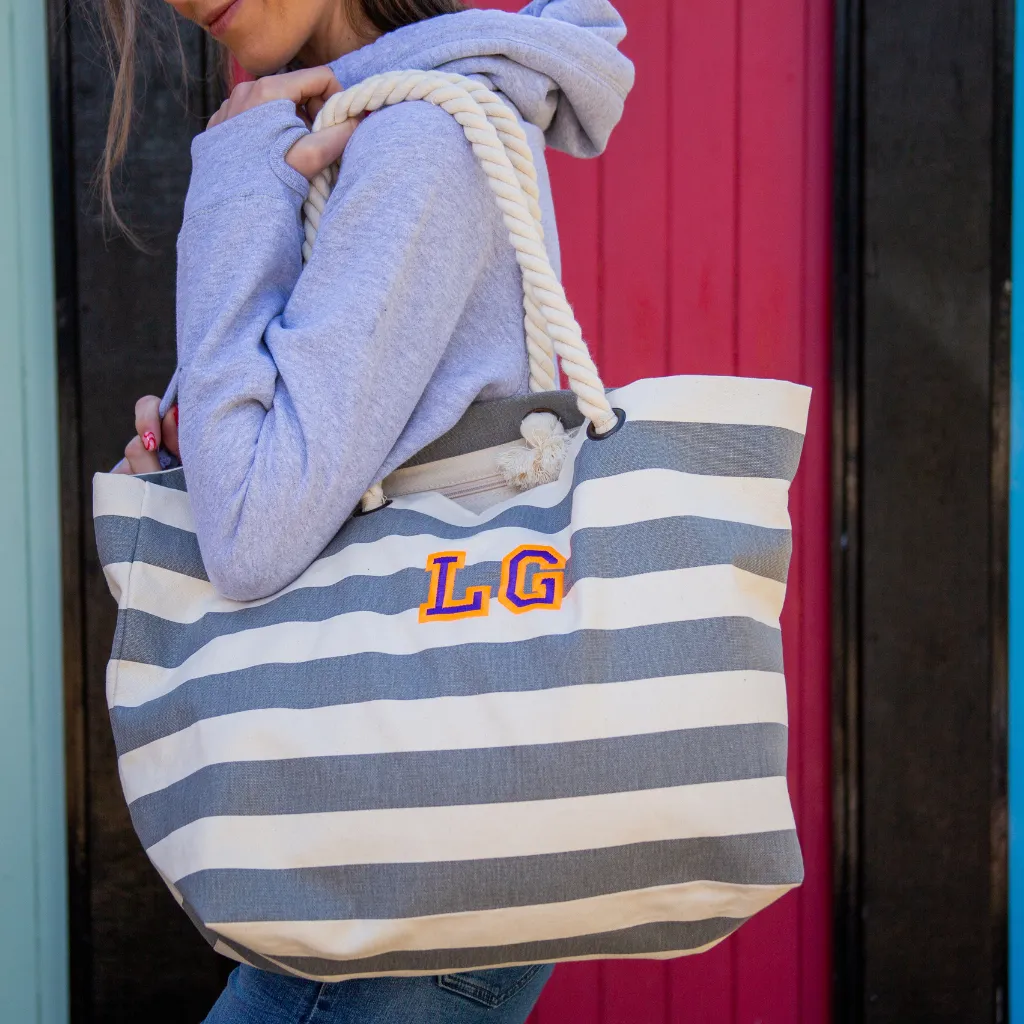 Personalised Embroidered Beach Bag Grey and White