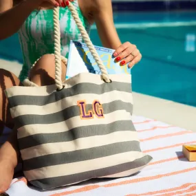 Personalised Embroidered Beach Bag Grey and White