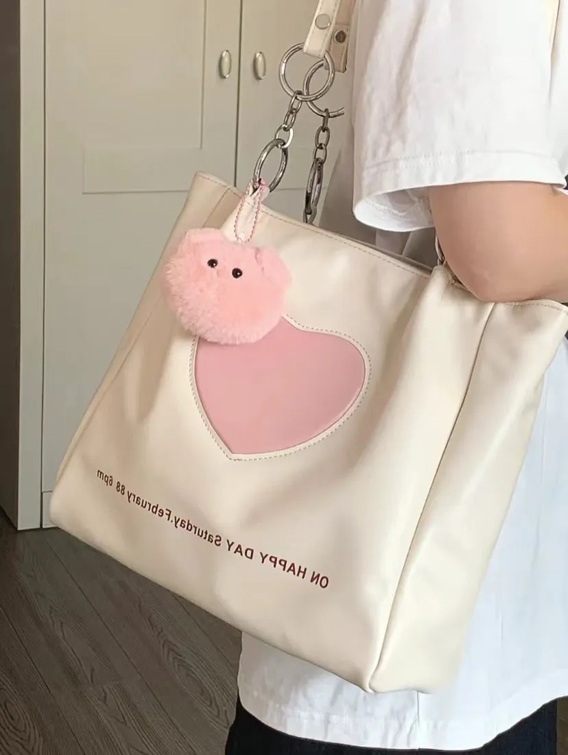 Pink Heart White Student Shoulder Messenger Bag
