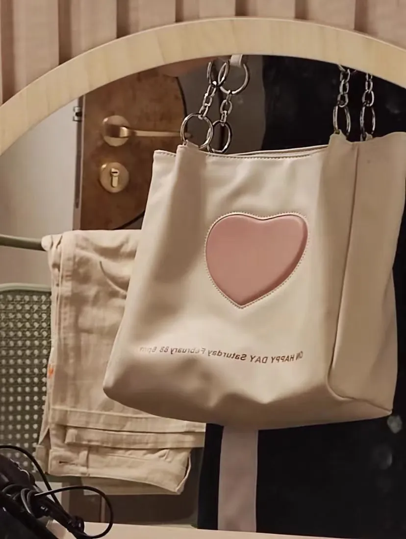 Pink Heart White Student Shoulder Messenger Bag