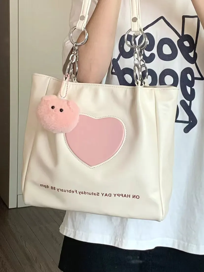 Pink Heart White Student Shoulder Messenger Bag