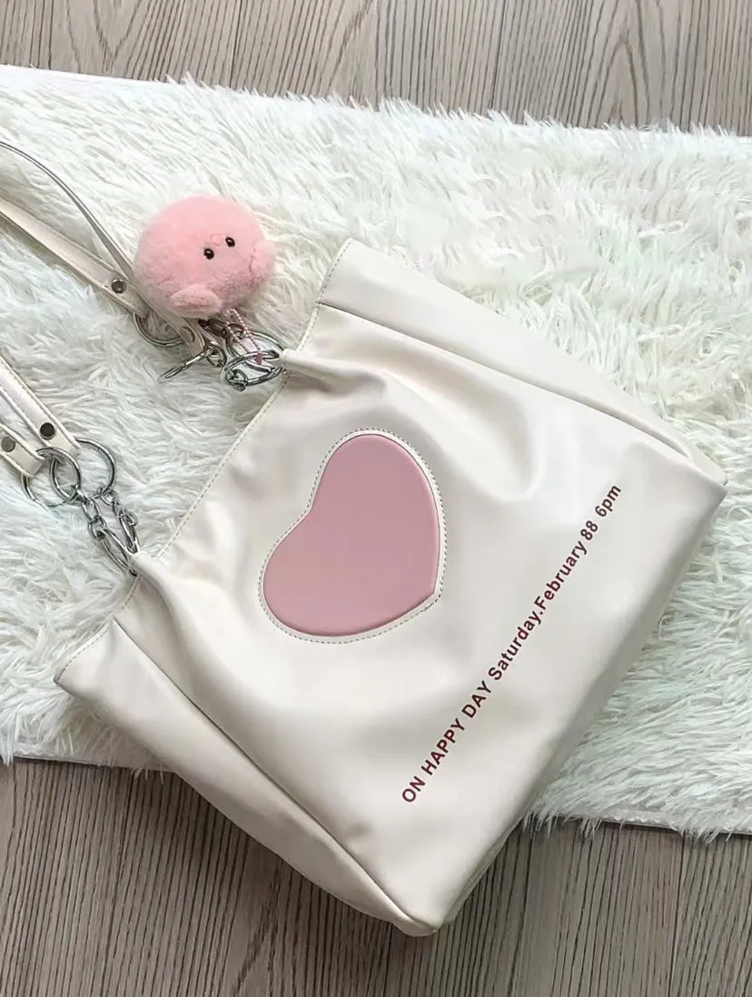 Pink Heart White Student Shoulder Messenger Bag