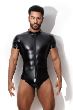 Power Vegan Leather Zipper Bodysuit