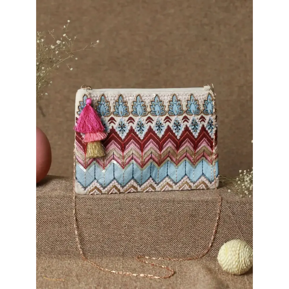 Priyaasi Handloom Fabric Boho Multicolor Embroidered Sling Bag for Women - Stylish, Trendy, Casual Crossbody Bag with Detachable Adjustable Strap, Zipper Closure