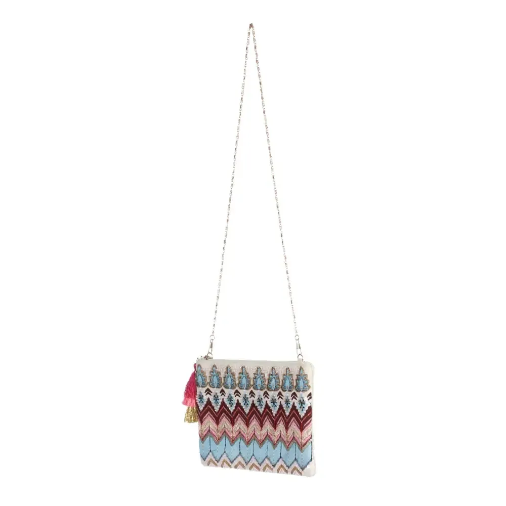 Priyaasi Handloom Fabric Boho Multicolor Embroidered Sling Bag for Women - Stylish, Trendy, Casual Crossbody Bag with Detachable Adjustable Strap, Zipper Closure