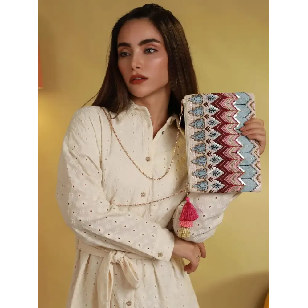 Priyaasi Handloom Fabric Boho Multicolor Embroidered Sling Bag for Women - Stylish, Trendy, Casual Crossbody Bag with Detachable Adjustable Strap, Zipper Closure