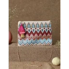 Priyaasi Handloom Fabric Boho Multicolor Embroidered Sling Bag for Women - Stylish, Trendy, Casual Crossbody Bag with Detachable Adjustable Strap, Zipper Closure