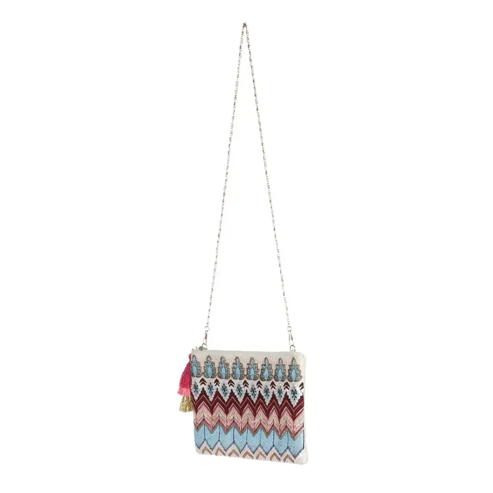 Priyaasi Handloom Fabric Boho Multicolor Embroidered Sling Bag for Women - Stylish, Trendy, Casual Crossbody Bag with Detachable Adjustable Strap, Zipper Closure
