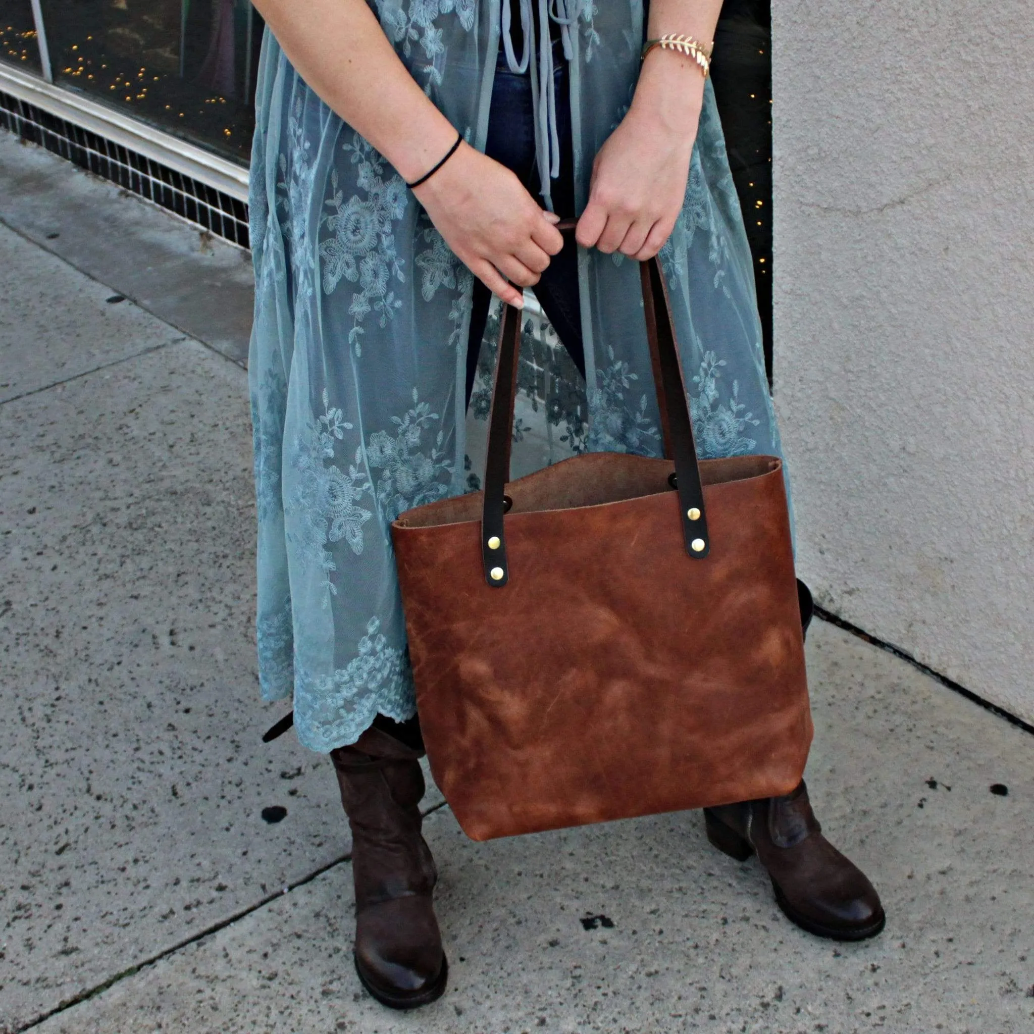 Saddle Brown Leather Tote