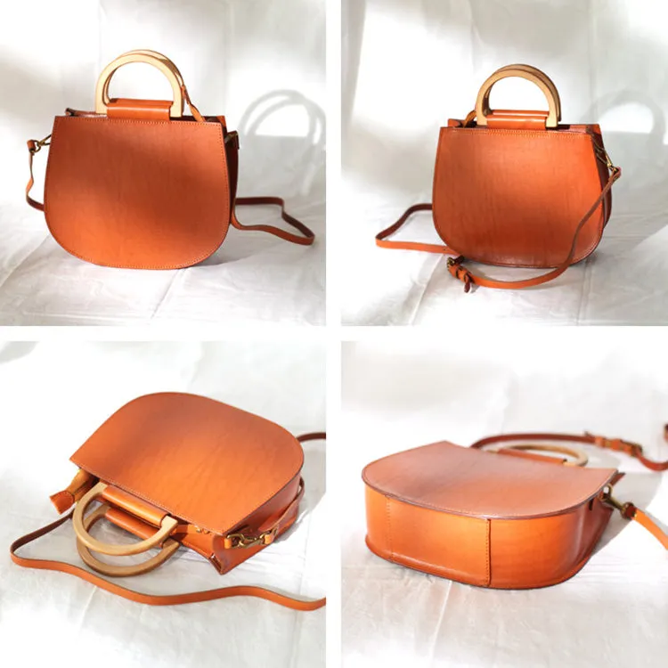 Small Womens Leather Handbags With Wooden Handle Side Bag Purse for Womens