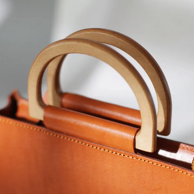 Small Womens Leather Handbags With Wooden Handle Side Bag Purse for Womens