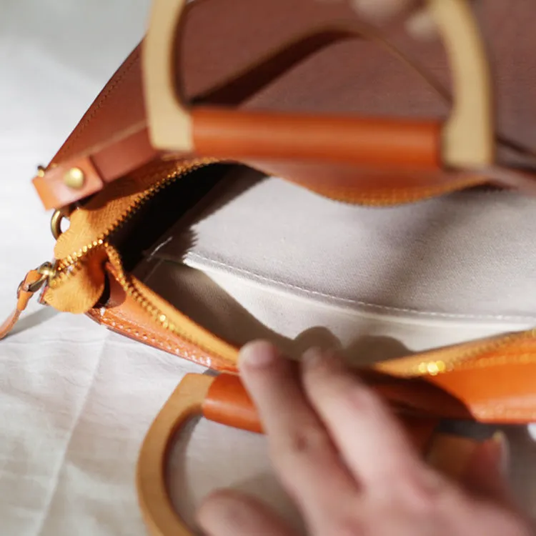 Small Womens Leather Handbags With Wooden Handle Side Bag Purse for Womens