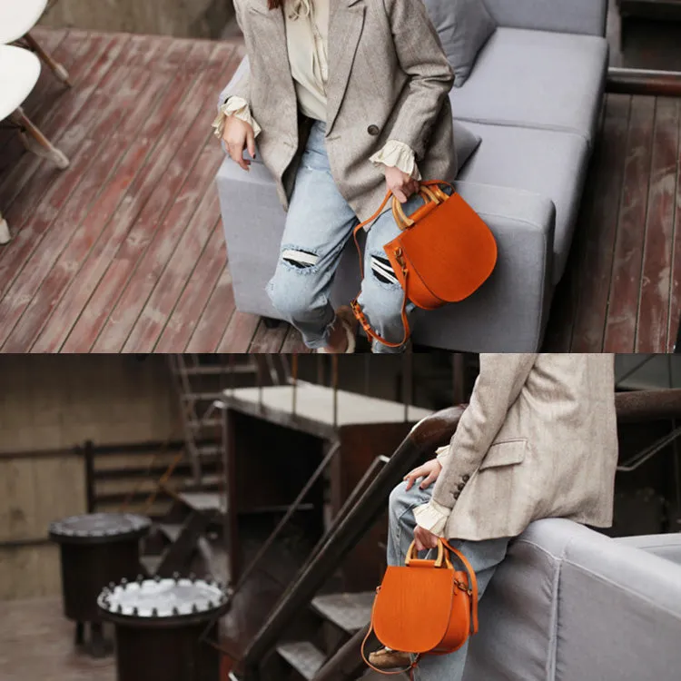 Small Womens Leather Handbags With Wooden Handle Side Bag Purse for Womens