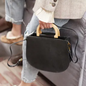 Small Womens Leather Handbags With Wooden Handle Side Bag Purse for Womens
