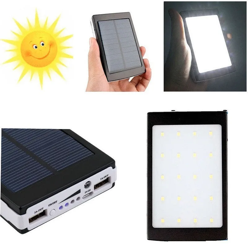 Solar Panel Battery Charger Dual USB Power Bank with LED light 25000mAh